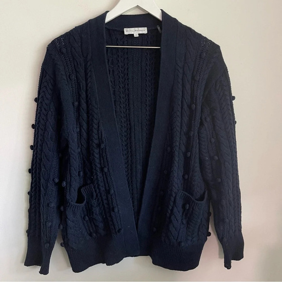 White + Warren Navy Bobble Stitch Open Front Cardigan XS - Picture 1 of 5